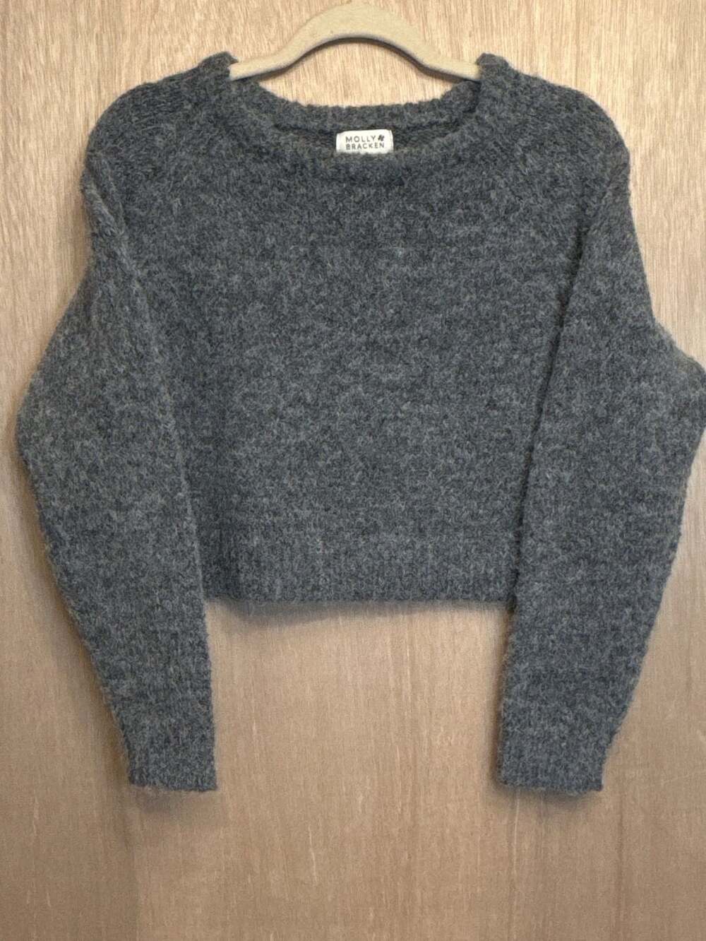 Molly Bracken Gray Textured Knit Cropped Sweater
